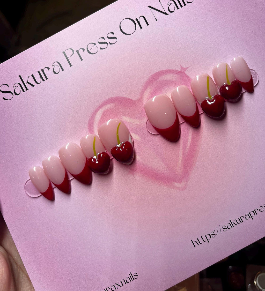3D Cherries Press on nails set