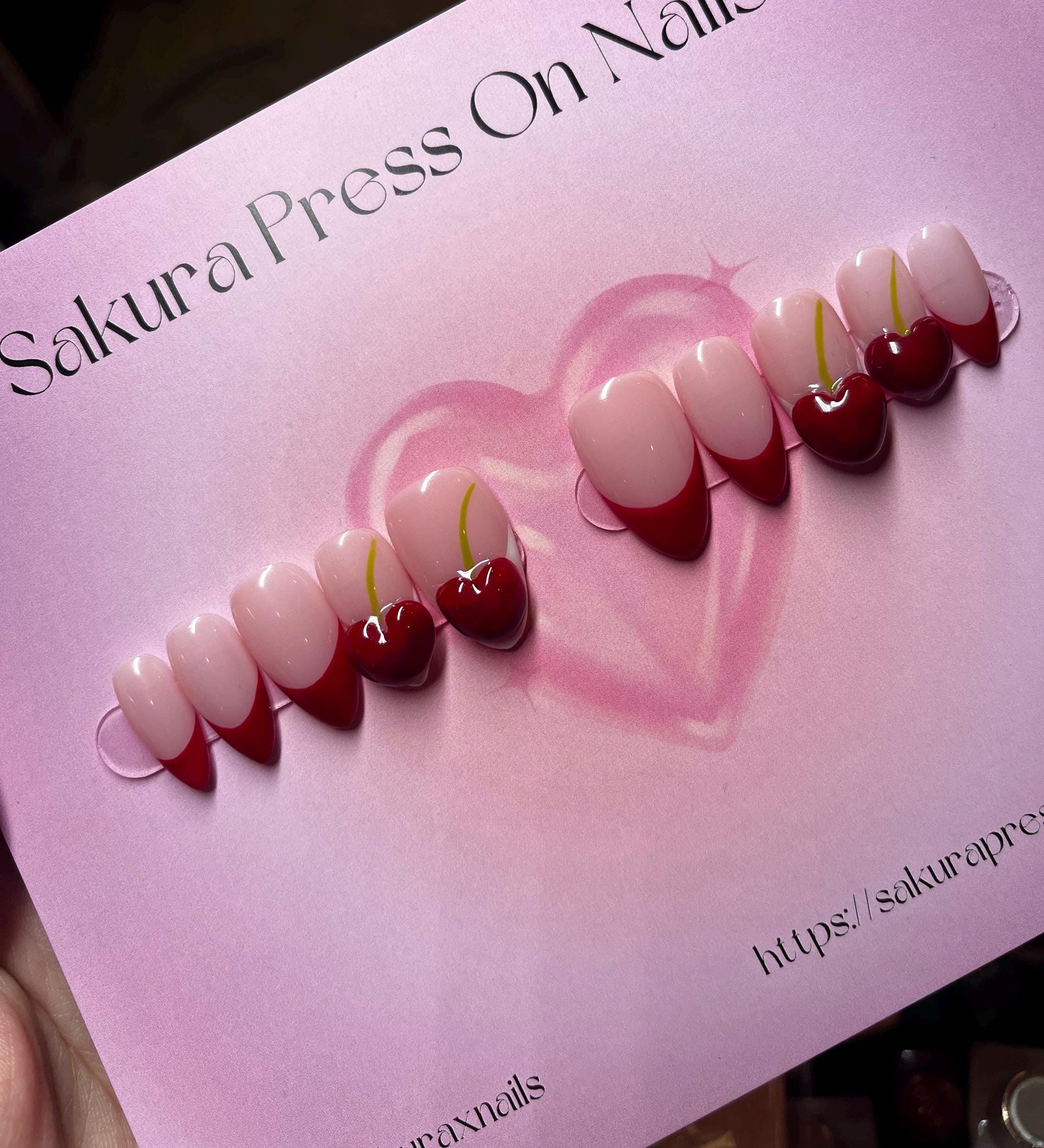 3D Cherries Press on nails set