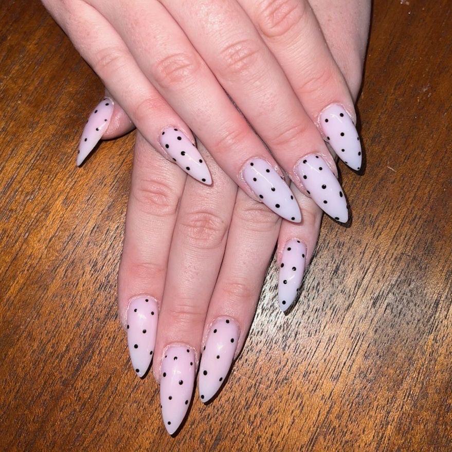 Pink and black polka dot