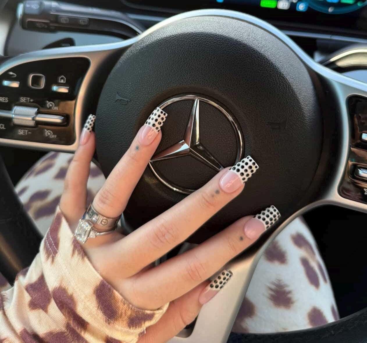 Cream and Black polka dot French