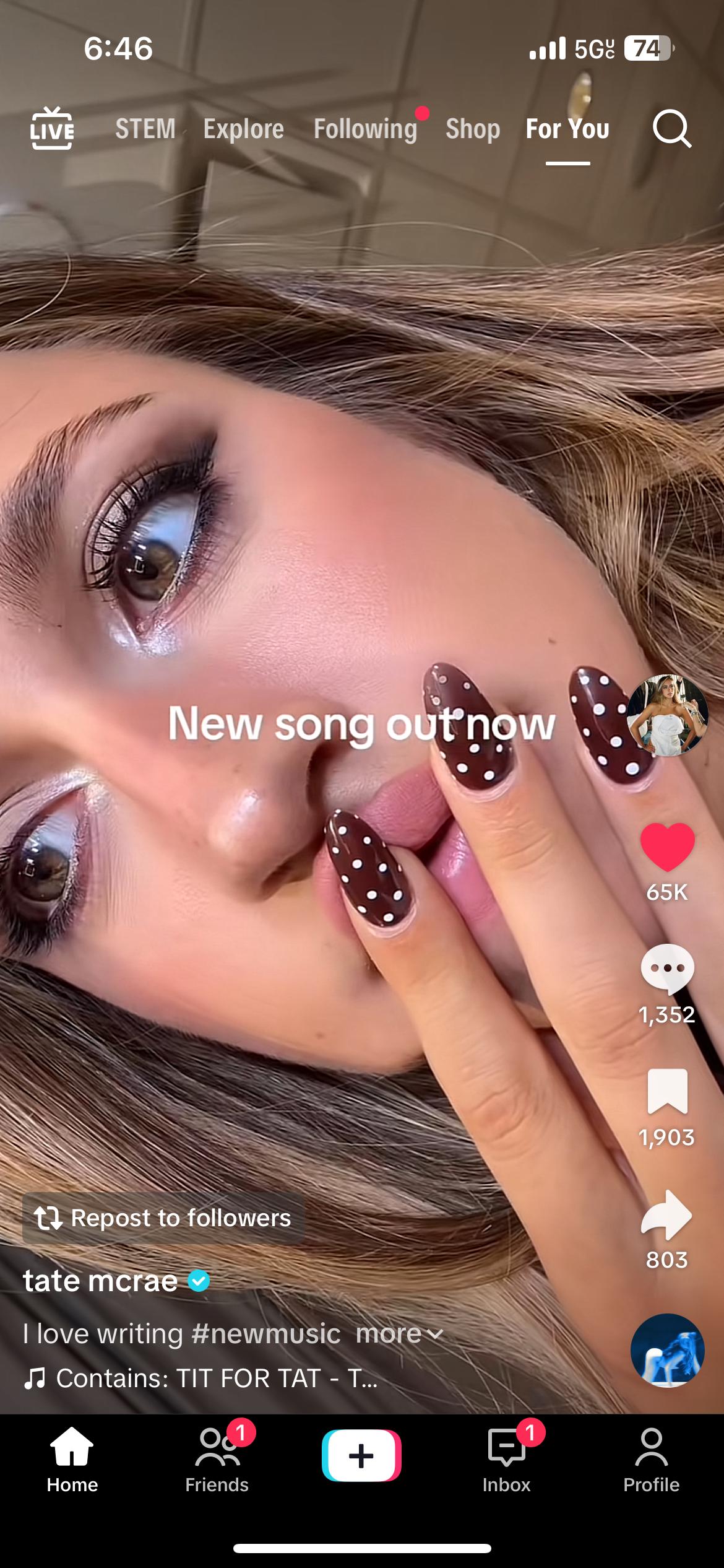 Tate Mcrae inspired brown and white polka dot