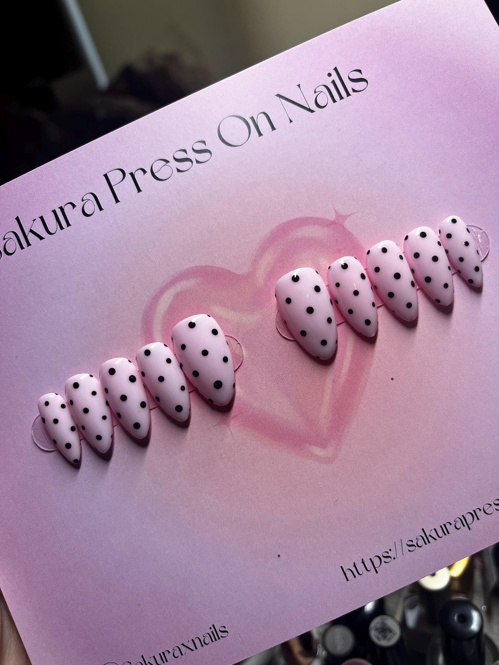 Pink and black polka dot