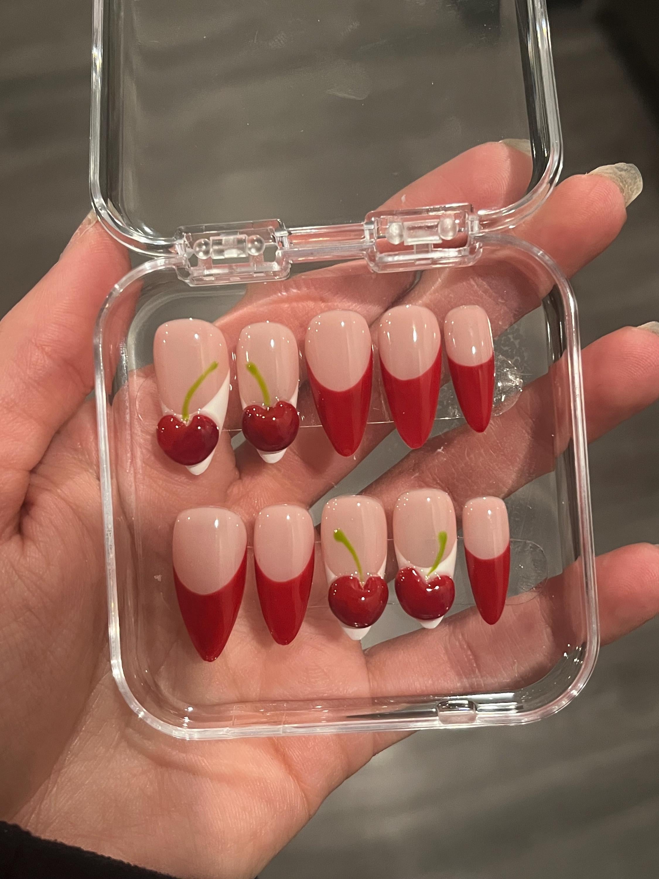3D Cherries Press on nails set